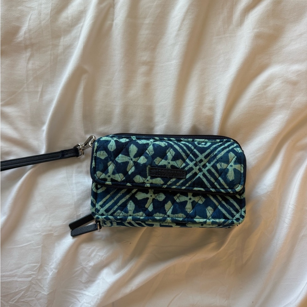 Vera Bradley Blue and Cream Patterned Wristlet